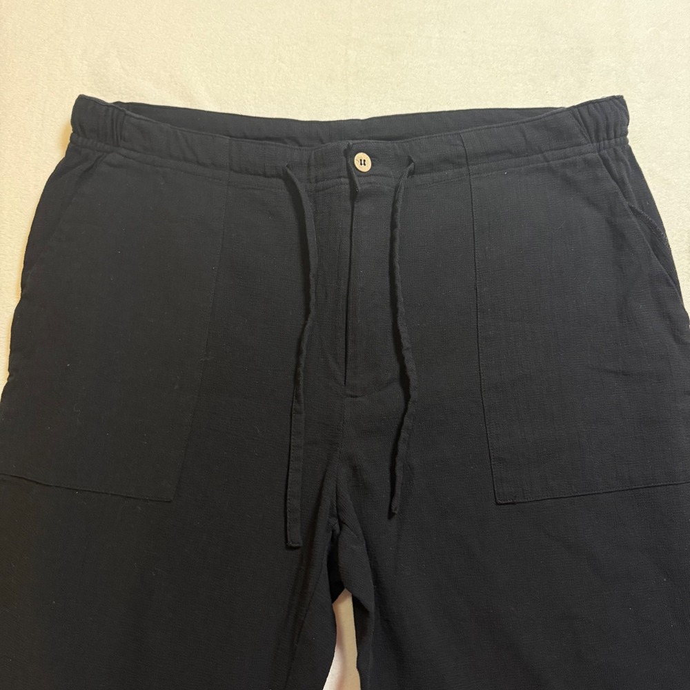 BOHIO Black Cotton Utility Cargo Pants Elastic Waist Drawstring Button Women XL‎
